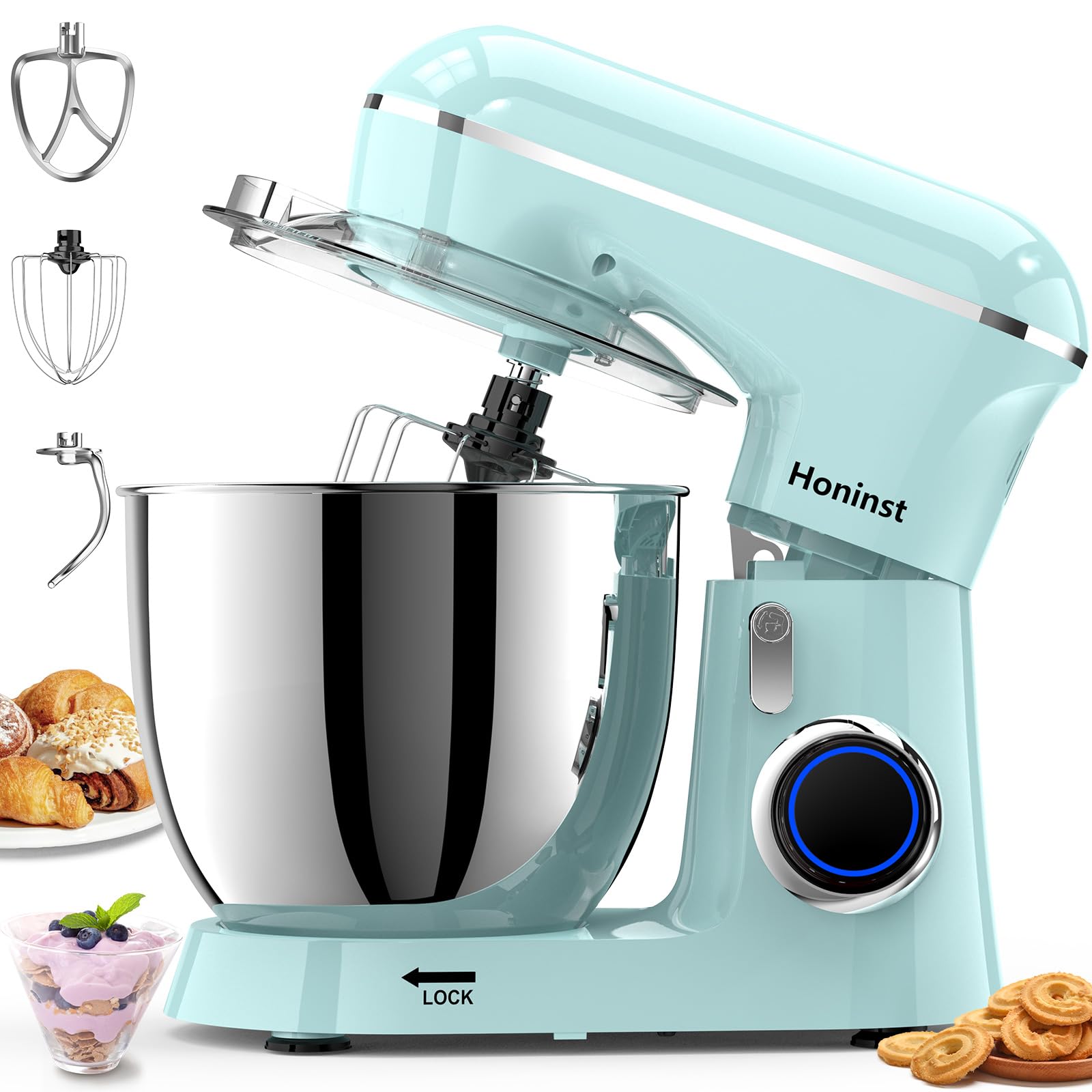 Photo 1 of **THE PHOTO AND DESCRIPTION ARE FOR REFERENCE ONLY.**Honinst Stand Mixer, 6.5QT 10-Speed Tilt-Head Electric Stand Mixer, 3-In-1 Kitchen Mixer with Bowl, Dough Hook, Whisk and Beater, Food Mixer for Baking, Cake and Most Home Cooks, Blue