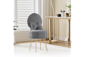 Garvee Dressing Table Chair, Sherpa Fleece Vanity Chair with Stroage Space and Metal Legs, Makeup Vanity Stool with Pillow & 