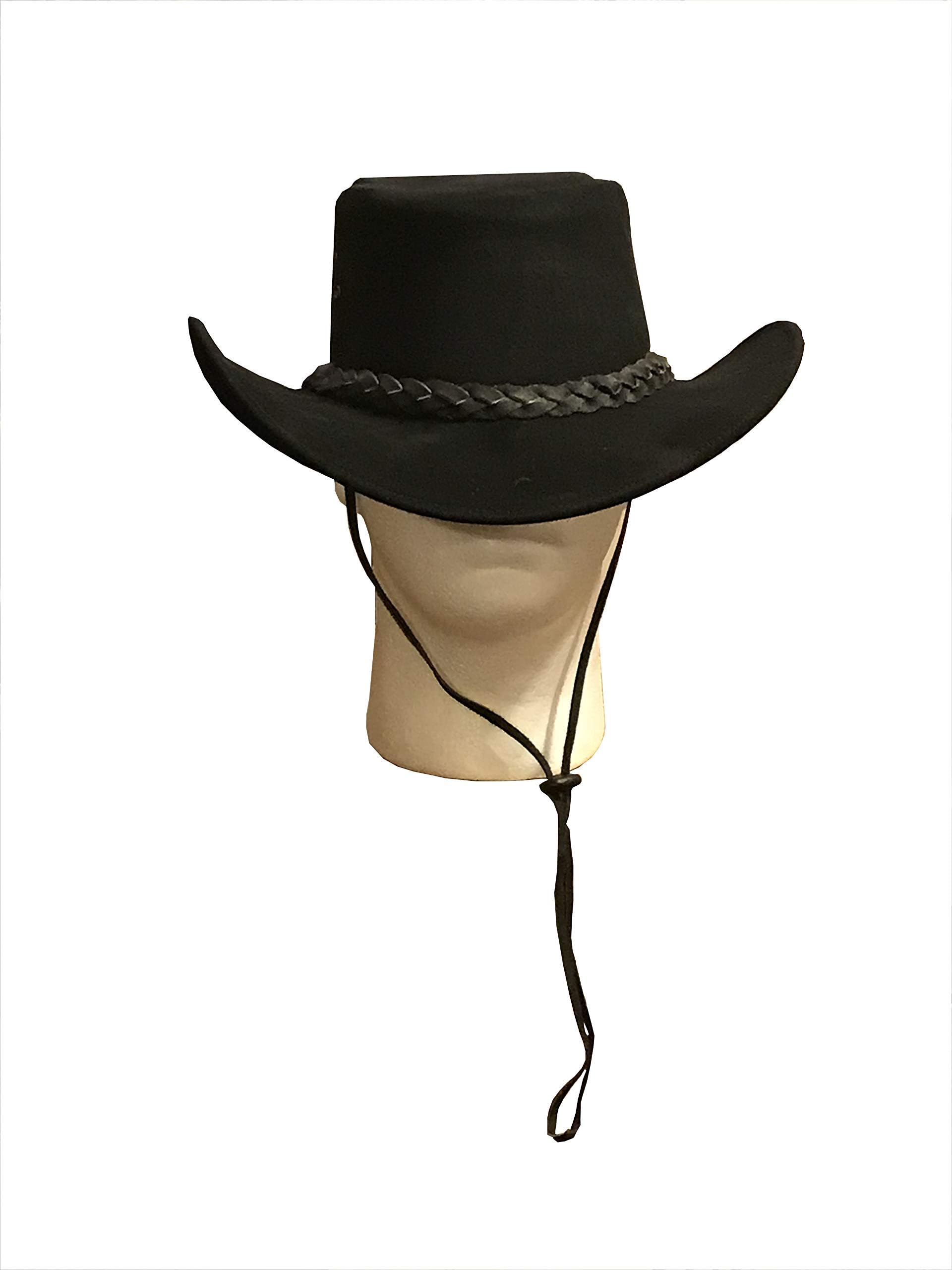 Black Real Leather Cowboy Bush Australian HAT