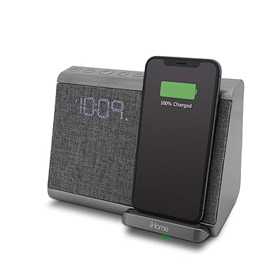 iHome iBTW39 Bluetooth Dual Alarm Clock with Wireless Charging, Speakerphone and USB Charging Port
