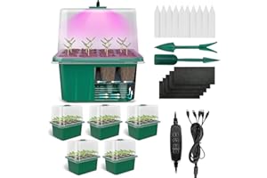LEDERA Seed Starter Tray, 5 Pack 60 Cells Indoor Seed Starter Kit with Grow Lights, Humidity Dome & Lids, Reusable Plant Seedling Tray Mini Greenhouse Gardening Germination Trays for Seeds Growing Starting