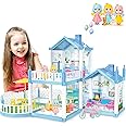 deAO Dollhouse Pretend Play,2-Story 3 Rooms Dollhouse 7-8,Dollhouse Furniture and Accessories,DIY Building Plastic Dollhouse for 3+ Girl Gifts,Blue