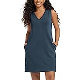 ODODOS Modal Soft V-Neck Tank Dress for Women Sleeveless Sundress Casual Relaxed Summer Dress with Pocket