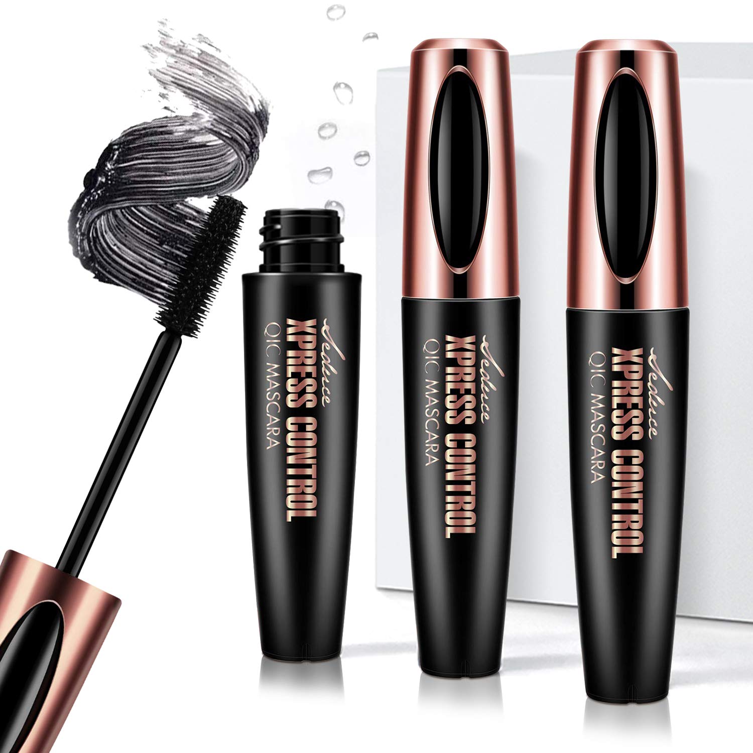 3 Pcs 4D Silk Fiber Lash Black Mascara, Longer & Thicker Lashes, Waterproof, Clump-Free, Long-Lasting, Smudge-proof, Hypoallergenic, All Day Luxurious Looking Lashes