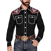ZSJR Men's Western Cowboy Shirt Long Sleeve Embroidered Casual Button Down Shirt