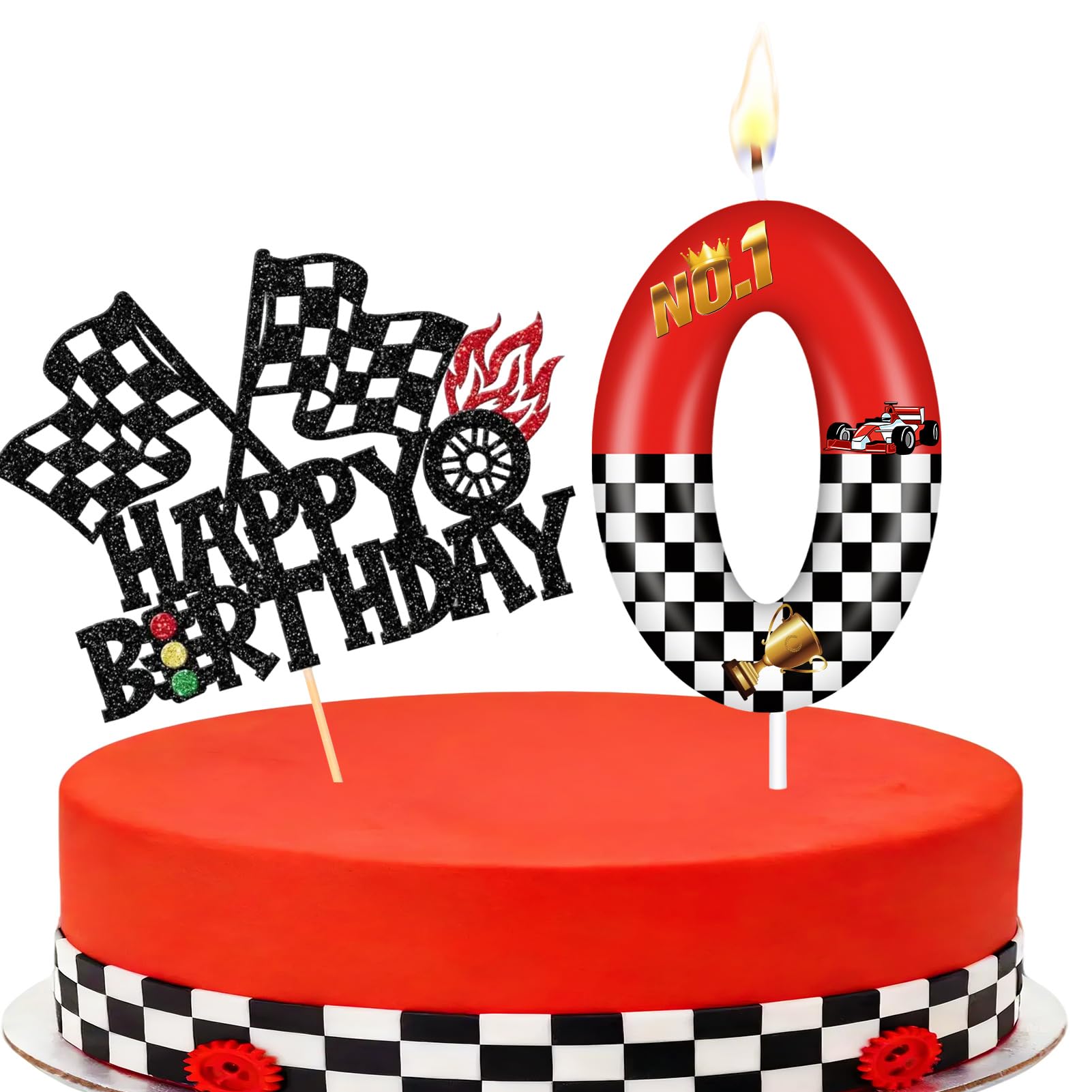 Racing Cars Themed Number Candles, Cake Candles with Greeting Card for Birthday Party Wedding Anniversary Celebrations(0 Candle,Racing Cars)
