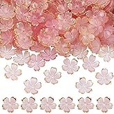 SUNNYCLUE 1 Box 200pcs Pink Acrylic Flower Beads Plastic Bead Caps Small Pearl Colored Gradient 5-Petal Flowers Shaped Spacer Bead for Jewelry Making Earrings Necklace Women Adults DIY Crafts