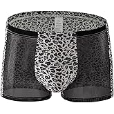 VORHELOVE Men's Sexy Boxer Briefs Soft Cheeky Bikini Bulge Pouch Panties Leopard Print Trunks Underwear Shorts Pants