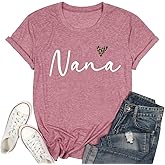 Nana Shirt for Women Leopard Heart Grandma Shirts Bleesed Grandmother Gifts Casual Short Sleeve Tee Tops