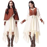 Renaissance Pirate Costume Women Medieval Dress Hooded Cloak Ren Faire Post Apocalyptic Native American Outfit for Halloween