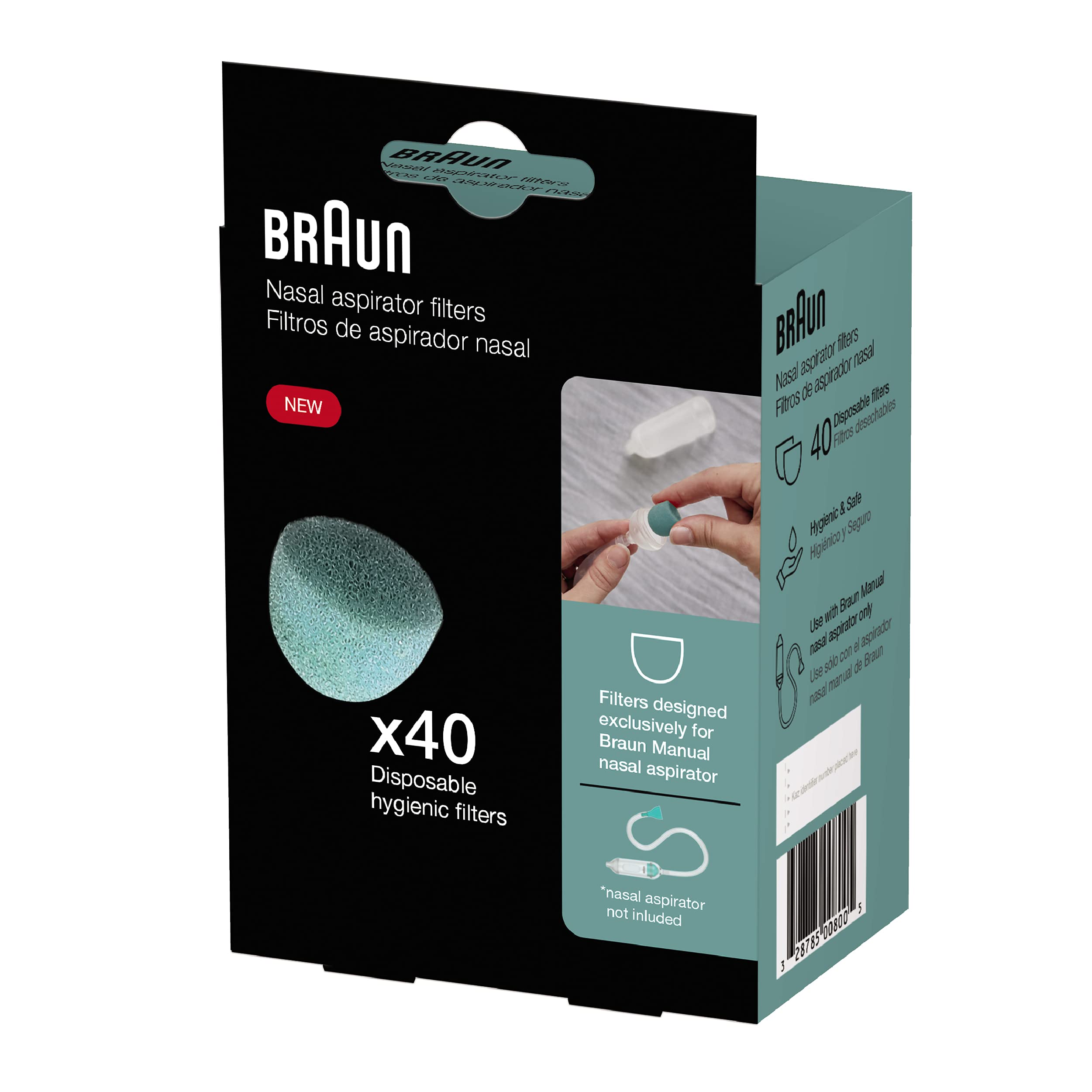 Braun Manual Nasal Aspirator Filters, 40 Count – Disposable, Hygienic Filters for Braun Manual Toddler and Baby Nasal Aspirator