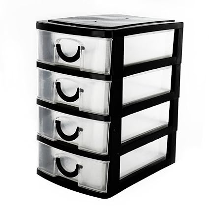 Black 4 Drawer Mini Desk Top Storage Small Plastic Office