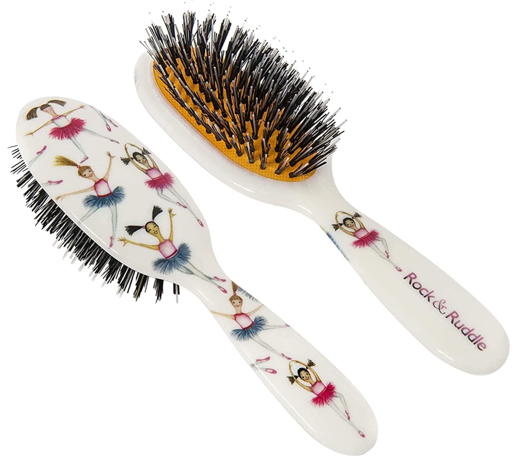 Rock & Ruddle Natural Mixed Boar Bristle Hair Brush for Women and Kids (Small/Travel Size, 17.5cm) - Perfect for Wet or Dry Hair, Detangling Smoothing Blowdrying - Made in UK - Ballet Dancers Design