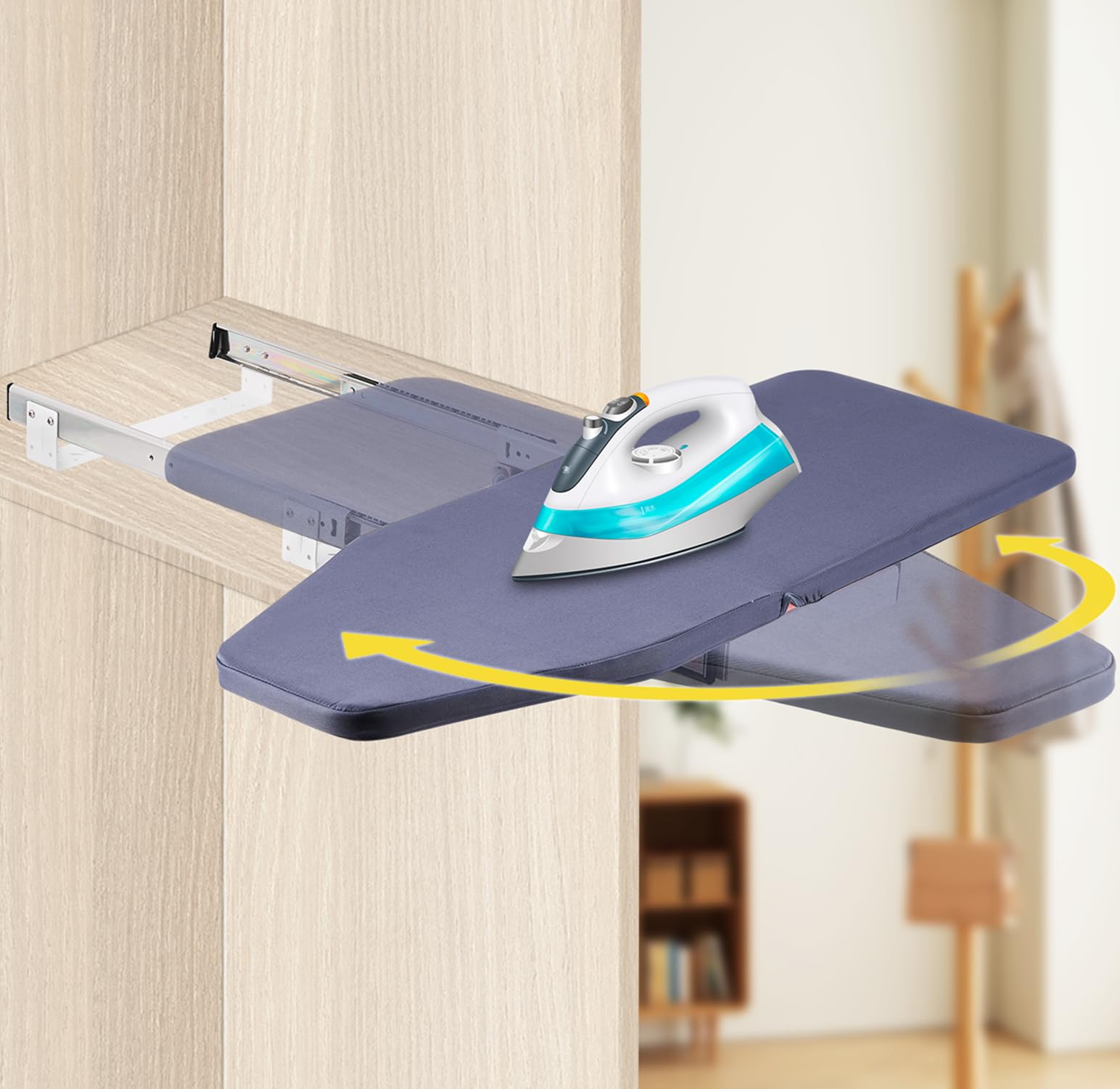YUCHENGTECH Retractable Ironing Board Pull Out Ironing Board with Heat-Resistant Cover Stow Away in The Cabinet Saving Space