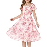 GRACE KARIN Girls Floral Summer Dress Flutter Sleeve Square Neck Midi Casual Dress for Girl 6-14Y