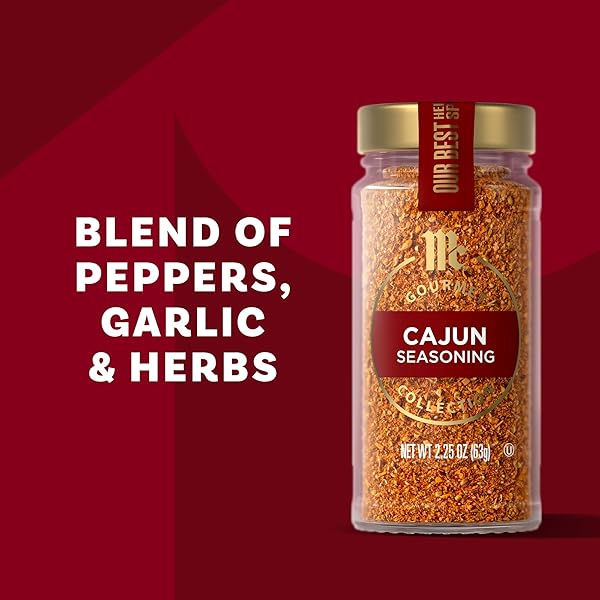 MCCORMICK GOURMET COLLECTION CAJUN SEASONING, NON GMO, OUR BEST HERBS & SPICES, SPICY, LOUISIANA-STYLE BLEND WITH GARLIC, ONION & PEPPERS, JAZZ UP SHRIMP, CHICKEN & BAYOU-INSPIRED FAVORITES, 2.25 OZ