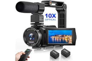 FJFJOPK 5K Video Camera Camcorder, 10X Optical Zoom 48MP UHD 30FPS Vlogging Camera for YouTube, Photography Recorder Camera with 270° 3" Rotation Screen, Microphone, Stabilizer, Remote Control