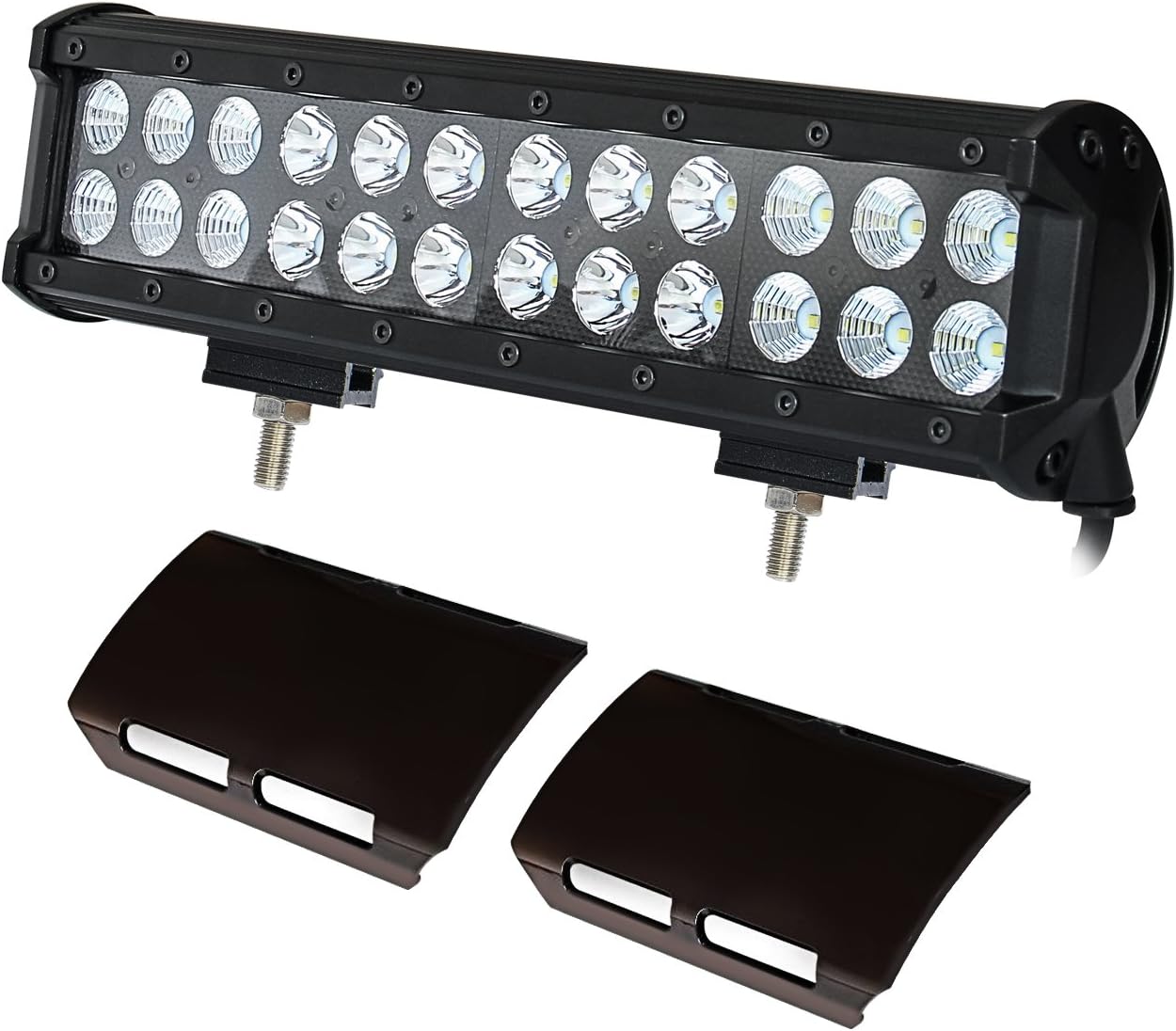 DJI4X4 12" 72W LED Light Bar Spot Flood Combo Beam LED Driving Light Mount Waterproof for Offroad SUV ATV Truck Boat + Black Light Cover