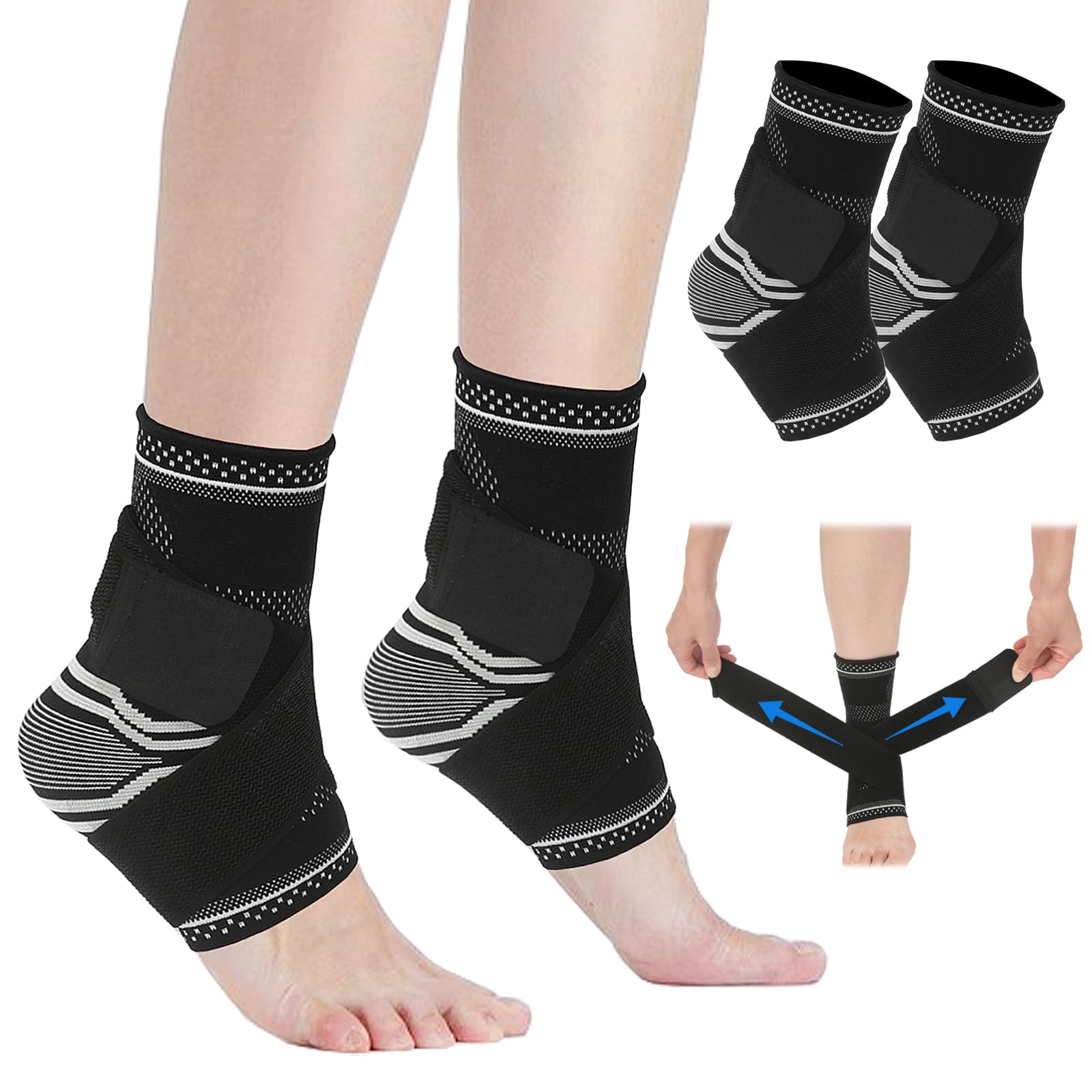UZSUZZ Ankle Support Brace, 1 Pair Compression Foot Sleeves with Adjustable Strap, Plantar Fasciitis Socks Ankle Brace Wrap for Relief Tendonitis, Arthritis Pain, Sport, Sprained, Ligament Damage