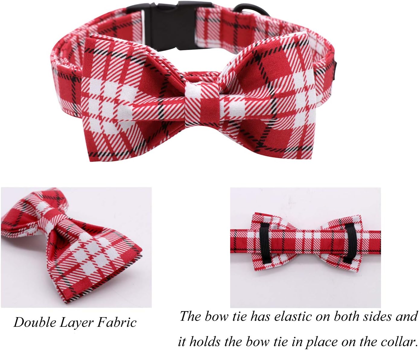 lionet paws Dog Collar Durable Adjustable Metal Buckle Collar with Bowtie for Medium Dogs Neck 34-55cm M, Red Grid, M (Pack of 1) - Image 5
