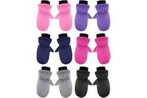 Hicarer 6 Pairs Winter Snow Gloves for Kids Waterproof Toddler Mittens Snow Ski Gloves for Baby Toddler Child Cold Weather