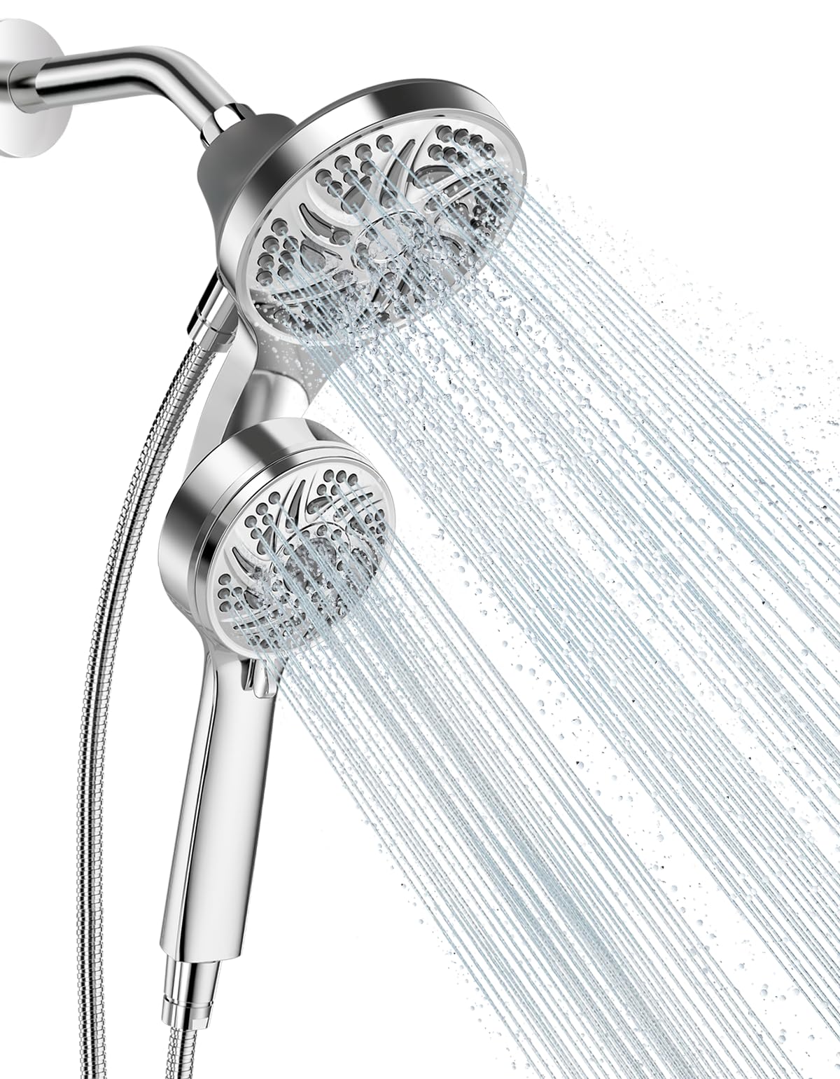 Cobbe High Pressure 3-Way Shower Head Combo, Hand Held Shower & Rain Shower Separately or Together, Dual 2 in 1 Showerhead with Stainless Steel Hose - Chrome Image