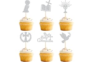 KEAZIU 36 Pack First Holy Communion Cupcake Toppers God Bless Cross Baptism Cupcake Picks Baby Shower Baptism Party Decorations Supplies Sliver