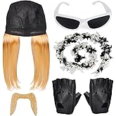 Kyson Wrestler Costume Accessories Set 5 Pcs Wig with Bandana Boa Sunglasses Gloves Fake Beard Halloween Wrestling Party