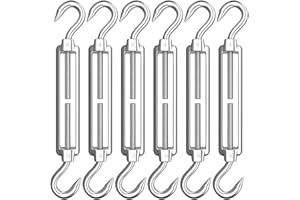 AUTMATCH M4 Turnbuckle Hook and Hook, Turnbuckle 304 Stainless Steel, Heavy Duty Wire Rope Tension, Pack of 6