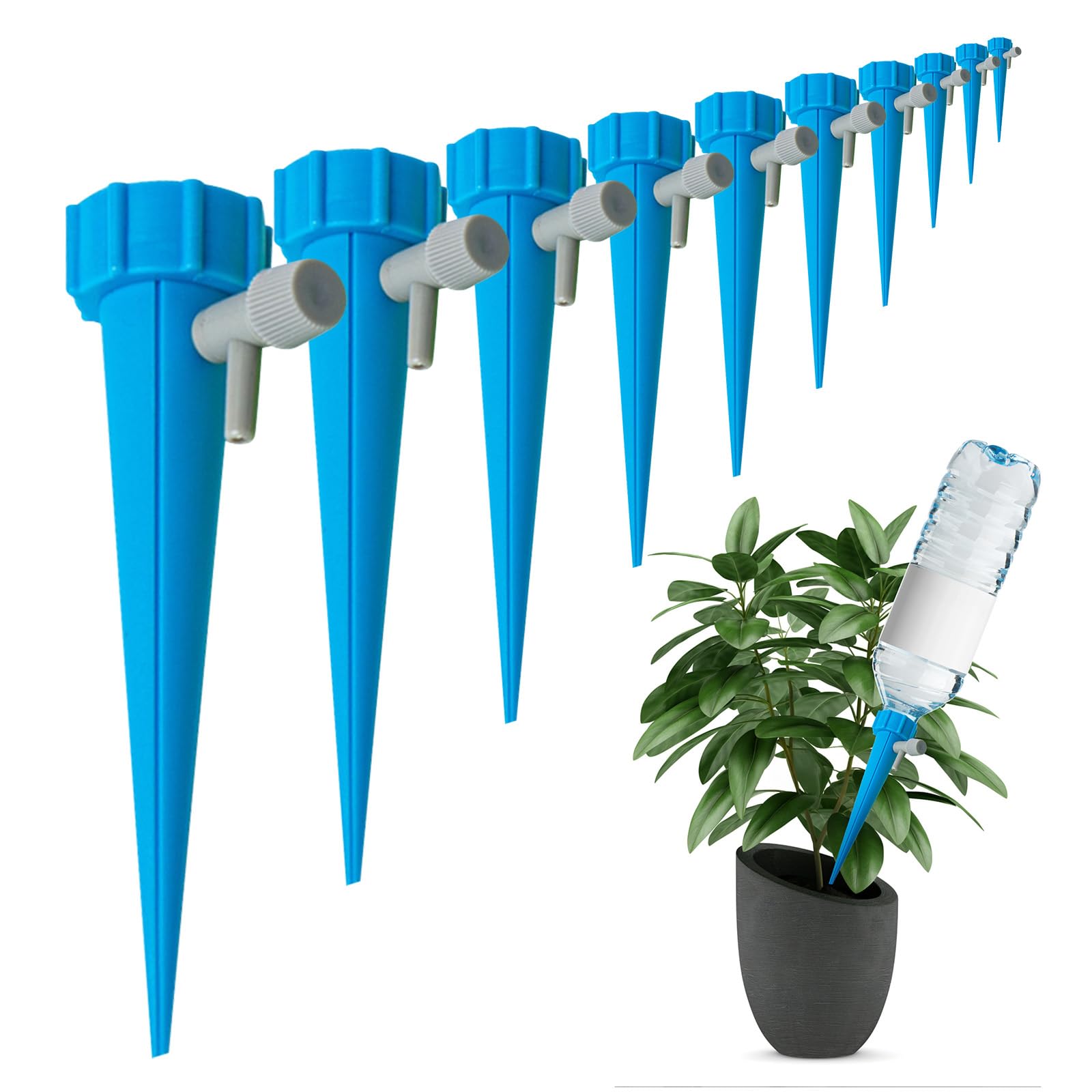 Photo 1 of 10 Pack Plant Watering Devices - Self Watering Planter Insert Spikes with Adjustable Valve, Automatic Watering Bulbs for Indoor & Outdoor Pots, Vacation Plant Watering System