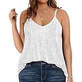 TIYOMI Plus Size Tank Tops for Women Sexy V Neck Strappy Sequin Sparkle Shimmer Camisole Glitter Party Sleeveless Tops