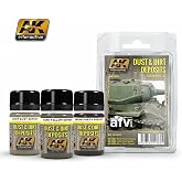 AK Interactive Dust &amp; Dirt Deposits Weathering Enamel Paint Set (3 Colors) 35ml Bottles