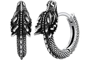 FaithHeart Dragon/Dinosaur/Snake Hoop Earrings for Men, Sturdy Stainless Steel Punk Biker Animals Hypoallergenic Jewelry, Gift Box