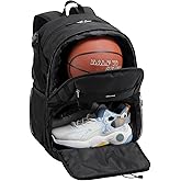 Celvetch Basketball Backpack with Shoe Compartment Large Basketball Bag with Ball Holder for Men Women Gym Backpack fit Volleyball Football for Sports Travel Gym - Black