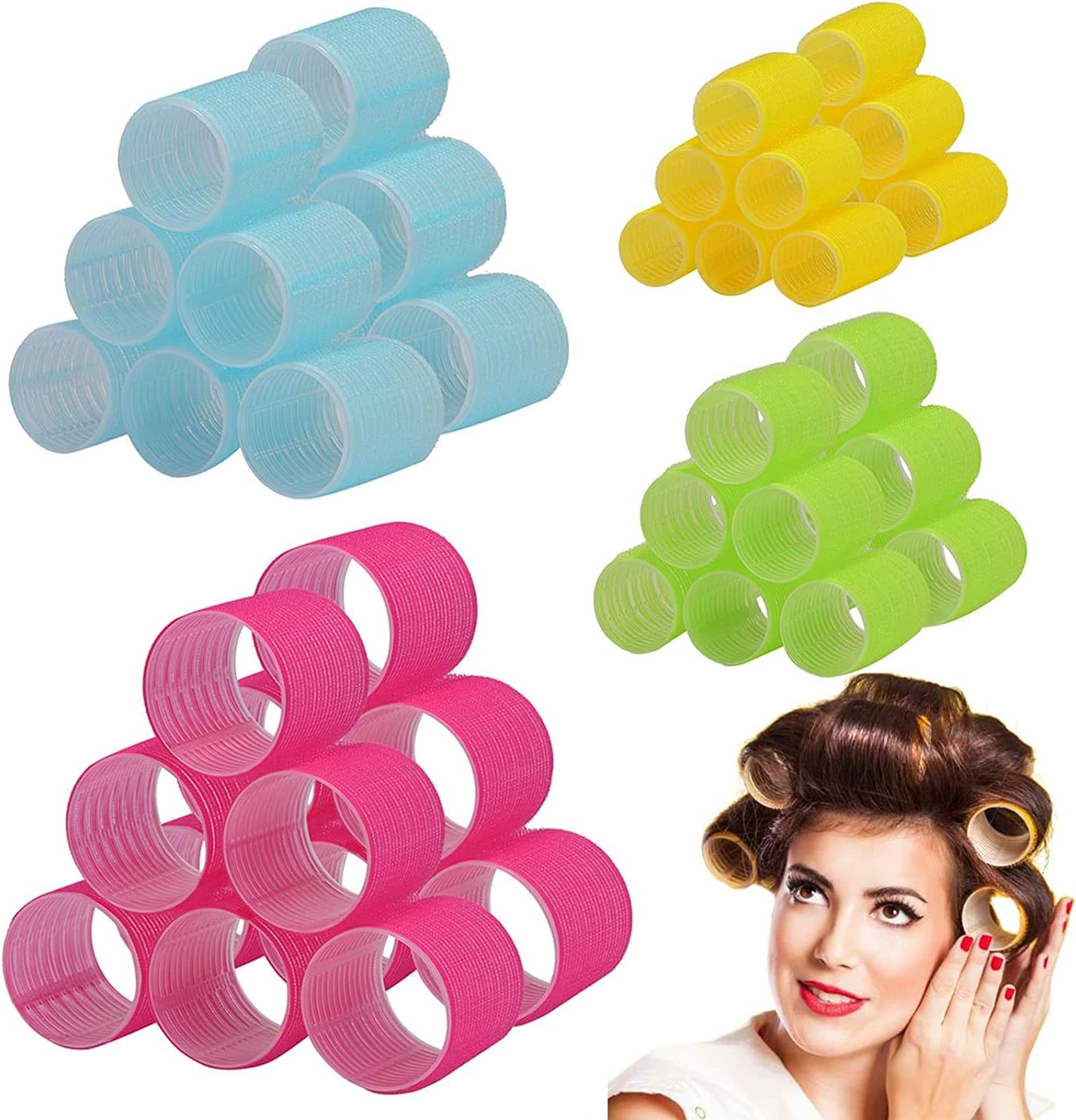 24 pcs Self Grip Hair Rollers Set,Hair Rollers Clips Self Holding