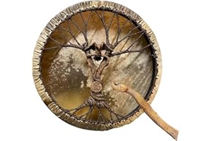 Yuny Shaman Drum - Round, Tree of Life & Eagle Decoration Design, Siberian Spirit Music Instrument with Drum Stick