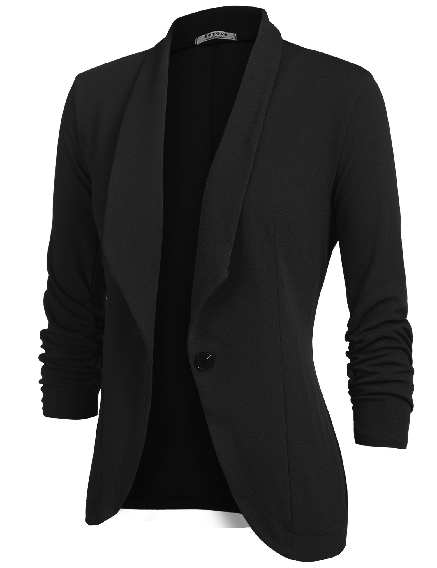 Beyove Women’s 3/4 Ruched Sleeve Open Front Lightweight Work Office Blazer Jacket Women
