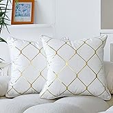 WACOMECO Gold Throw Pillow Covers, Pack of 2 Soft Velvet Decorative Cushion Covers for Couch Sofa Home Decoration, White, 18x18 Inch