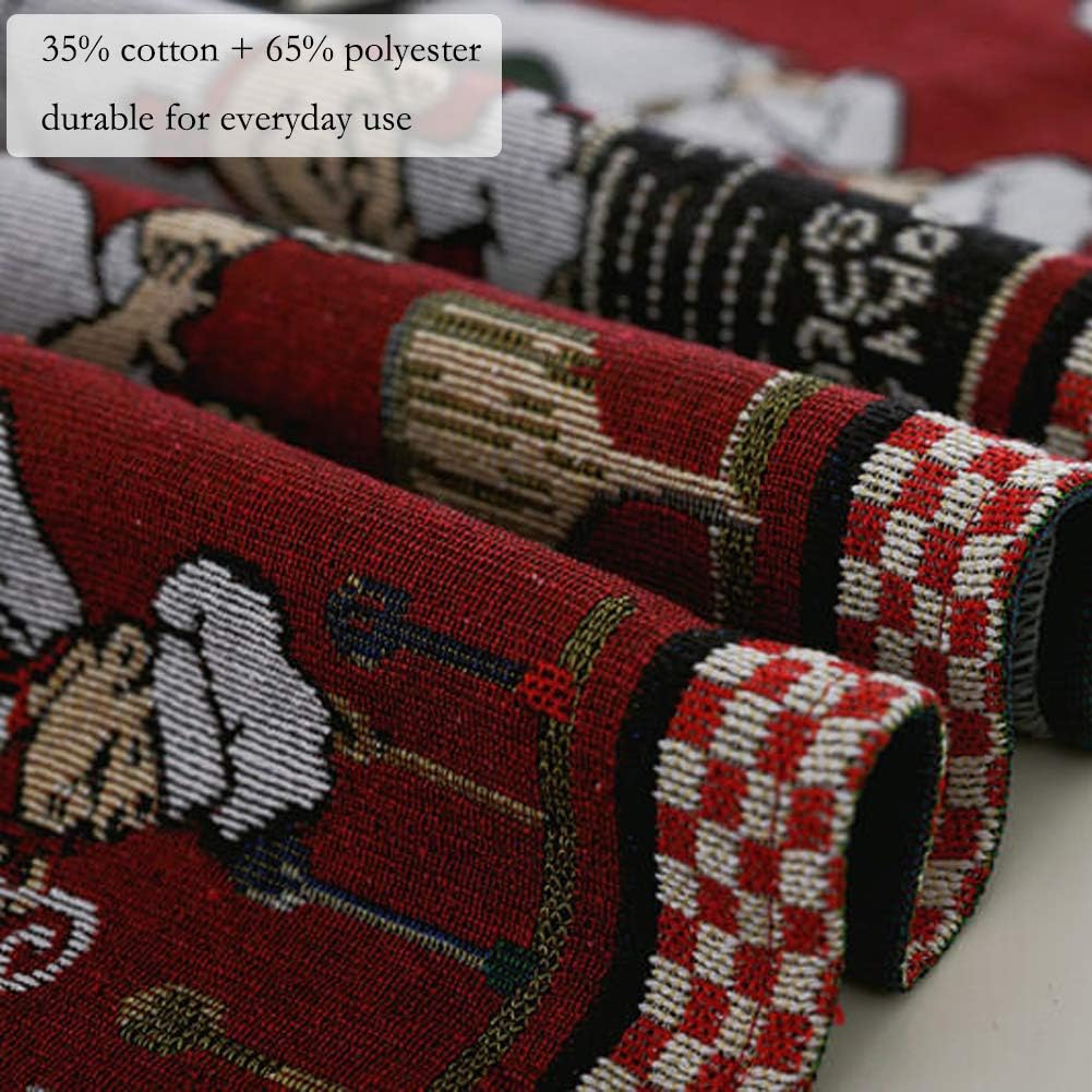 Cheerful Fat Chef Table Runner and Placemat Set - Rustic Style Jacquard Cotton Linen 1PC Table Runner and 4PCs Placemats Value Pack for Indoor&Outdoor Events, Red: Home & Kitchen