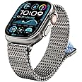 WINGLE Milanese Loop for Apple Watch Band Ultra 2 Band Ultra 49mm 46mm 45mm 44mm 42mm Men Series 10 9 8 7 SE 6 5 4 3, Magnetic Metal Mesh Stainless Steel Apple Watch iWatch Bands Women Titanium