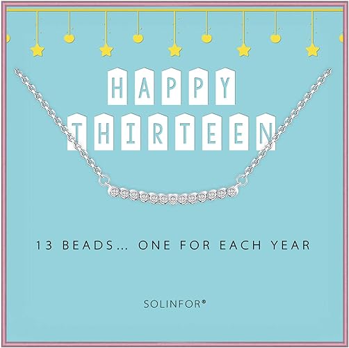 Amazon Solinfor 13歳の女の子向け誕生日プレゼント 925スターリングシルバーネックレス 13歳の女の子用ビーズ13個 彼女へのジュエリーギフトアイデア ネックレス 通販