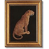 Kawacolibb Vintage Black Leopard Framed Wall Art - Seated Safari Canvas Print - Rustic Farmhouse Decor for Bedroom - 9x11 Inches