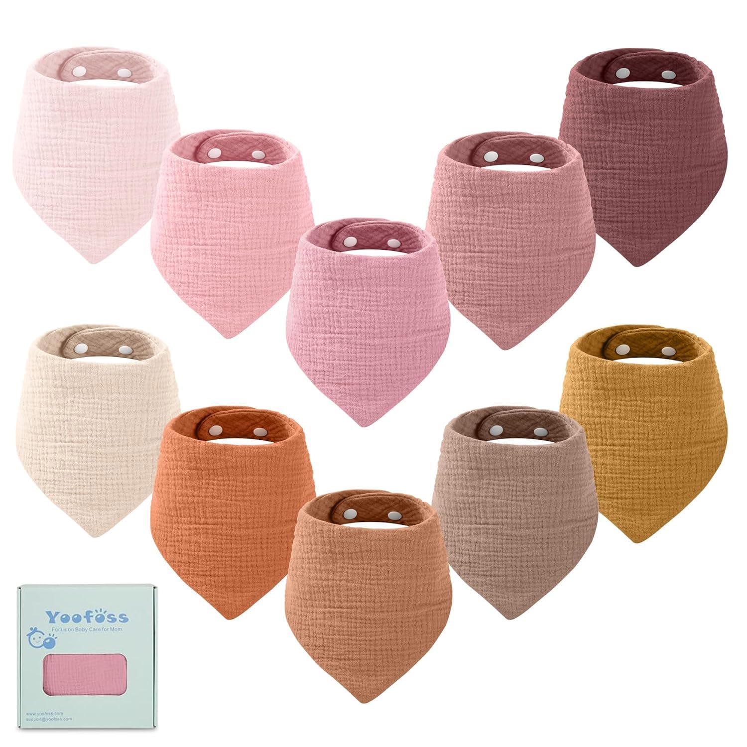 Yoofoss Baby Bibs 10 Pack Dribble Bandana Bibs 100% Cotton for Boys Drool Bib for Teething Soft and Absorbent with Adjustable Snaps