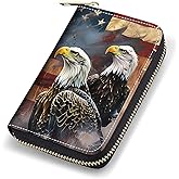 stmedazm Credit Card Holder Wallets for Women, RFID Blocking Small Leather Card Case Wallet with Zipper Accordion Wallets, American Flag Bald Eagle