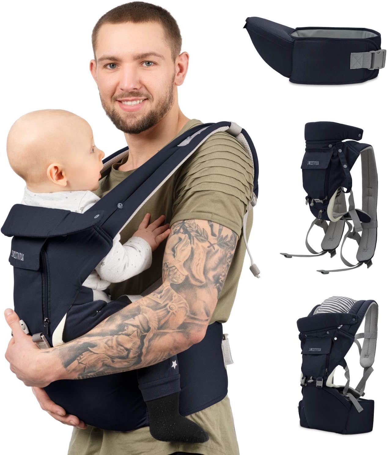Marsupio Neonati Multiposizione con Sedile alle Anche Cotone e Maglia  Traspirante con Imbottitura Comfort e Sicurezza con Cinture Regolabili Per  Bebe e Bambino da 0 a 3 anni Sweety Fox Marsupi Prima
