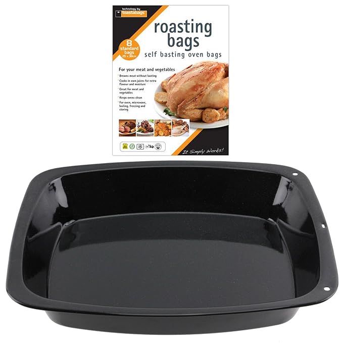 Spares2go Large Vitreous Enamel Roasting Tin Oven Baking Tray + 8