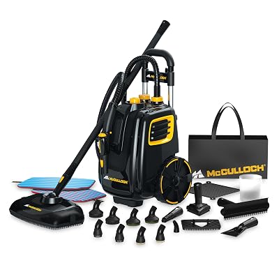 McCulloch MC1385 Deluxe Canister Steam Cleaner, 2-Hour Runtime, Chemical-Free, 23 Accessories: Mop Head, Brushes & More - Built for Home, Tile, Carpet, Furniture, & Personal Car Detailing