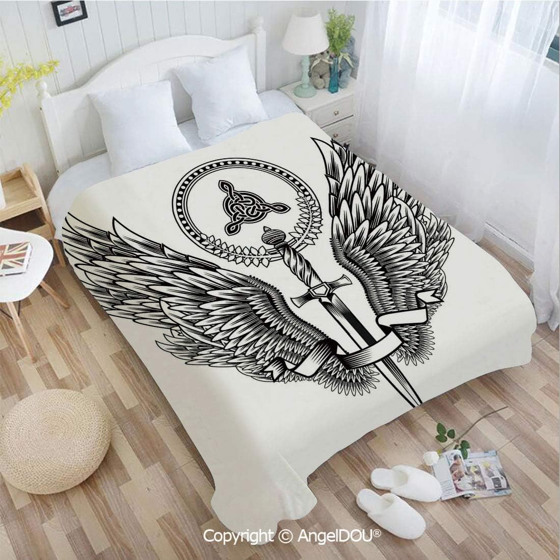 AngelDOU Warm air Conditioner Flannel Blanket W55 xL72 Skull of a Bull with Horns Tangled Geometric Simple Symbols Art Image for Bed Cover Sofa car use.