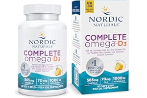 Nordic Naturals Complete Omega-D3, Lemon Flavor - 565 mg Omega-3 + 70 mg GLA + 1000 IU Vitamin D3-60 Soft Gels - EPA & DHA - Healthy Skin & Joints, Cognition, Positive Mood - Non-GMO - 30 Servings