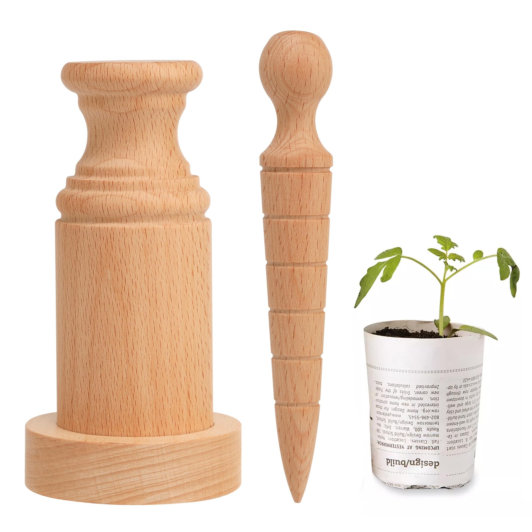 Photo 1 of YORSEEK Newspaper Plant Pot Maker Wood Plant Seed Dibber Set Wooden DIY Newspaper Paper Pot Maker for Grow Your Own Seedlings Gardening Seedling Starter Pots Making Tool Paper Pot Press